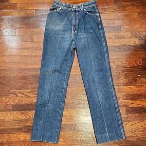 Oscar de la Renta Vintage 80s High Waist Dark Blue WideLeg Jeans Size 12 RunSmal